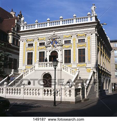 Stock Photo - Facade of old stock exchange building, Naschmarkt, Leipzig, Saxony, Germany . Fotosearch