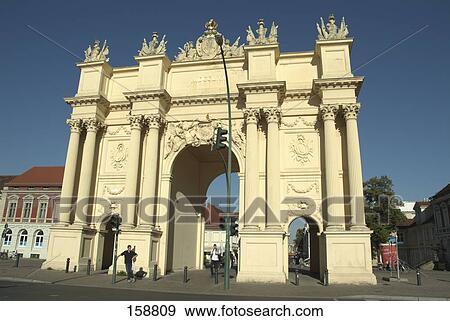 Facade of triumphal arch, Brandenburg Gate, Luisenplatz, Potsdam, Brandenburg, Germany View Large Photo Image Stock Photo - Facade of triumphal arch, Brandenburg Gate, Luisenplatz, Potsdam, Brandenburg, Germany . Fotosearch