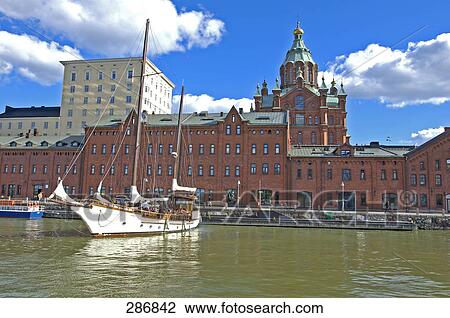 Fishing boats moored at harbor, Helsinki, Finland View Large Photo Image Stock Image - Fishing boats moored at harbor, Helsinki, Finland . Fotosearch