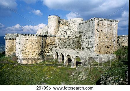 Fortress on hill against sky, Qalat Al-Hosn, Syria View Large Photo Image Stock Photography - Fortress on hill against sky, Qalat Al-Hosn, Syria . Fotosearch