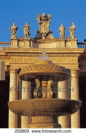 Stock Image - Fountain in front of building, St. Peter's Square, Vatican City, Rome, Italy . Fotosearch