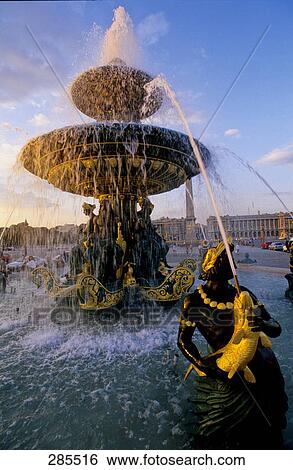 Fountain on town square, Place De La Concorde, Paris, Ile-de-France, France View Large Photo Image Stock Photograph - Fountain on town square, Place De La Concorde, Paris, Ile-de-France, France . Fotosearch