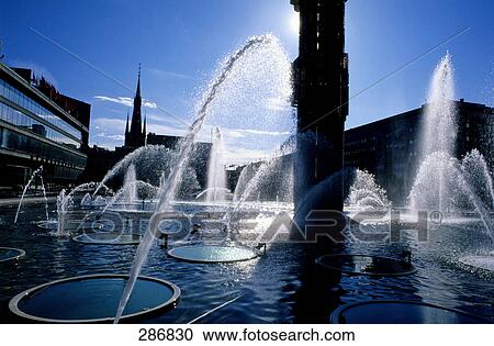 Fountains spraying water at dusk, Stockholm, Sweden View Large Photo Image Stock Image - Fountains spraying water at dusk, Stockholm, Sweden . Fotosearch