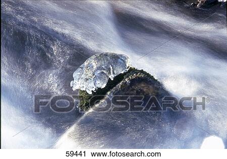 Frozen ice on flowing waters of river View Large Photo Image Stock Image - Frozen ice on flowing waters of river . Fotosearch