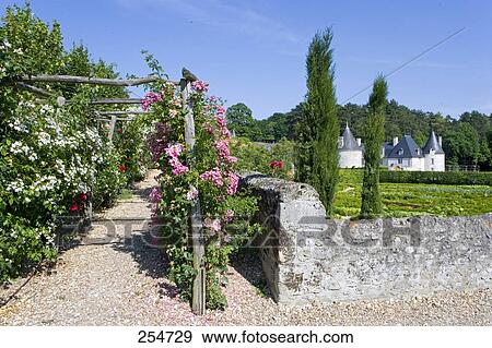 Stock Photo - Garden in front of castle, Chateau De La Chatonniere, Indre-Et-Loire, France . Fotosearch