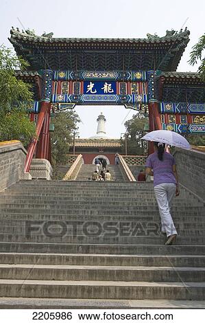 Group of people climbing stairs of pagoda, White Dagoba Temple, Beijing, China View Large Photo Image Stock Photograph - Group of people climbing stairs of pagoda, White Dagoba Temple, Beijing, China . Fotosearch
