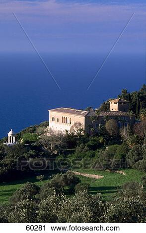 High angle view of a building on the coast, Son Marroig, Mallorca, Spain View Large Photo Image Stock Image - High angle view of a building on the coast, Son Marroig, Mallorca, Spain . Fotosearch