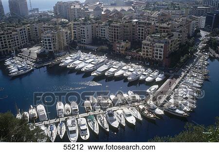 Stock Image - High angle view of boats in marina, Monte Carlo, Monaco . Fotosearch