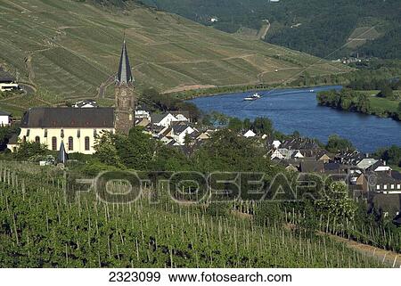High angle view of buildings at waterfront, Moselle River, Rhineland-Palatinate, Germany View Large Photo Image Stock Photo - High angle view of buildings at waterfront, Moselle River, Rhineland-Palatinate, Germany . Fotosearch