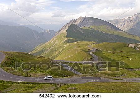 High angle view of car on mountain road, Valloire, Savoie, Rhone-Alpes, France View Large Photo Image Stock Image - High angle view of car on mountain road, Valloire, Savoie, Rhone-Alpes, France . Fotosearch