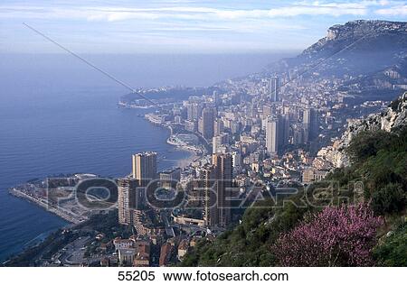 Stock Photography - High angle view of city at cost, Monte Carlo, Monaco . Fotosearch