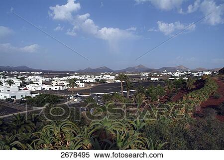 High angle view of cityscape, Yaiza, Lanzarote, Canary Islands, Spain View Large Photo Image Stock Photography - High angle view of cityscape, Yaiza, Lanzarote, Canary Islands, Spain . Fotosearch