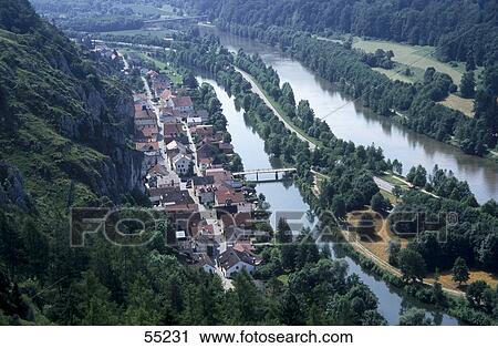 High angle view of houses along a river, Franconia, Bavaria, Germany View Large Photo Image Stock Image - High angle view of houses along a river, Franconia, Bavaria, Germany . Fotosearch