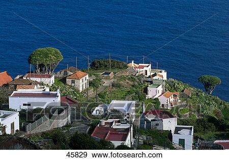 High angle view of houses on cliff at coast, El Tablado, La Palma, Canary Islands, Spain View Large Photo Image Stock Photo - High angle view of houses on cliff at coast, El Tablado, La Palma, Canary Islands, Spain . Fotosearch