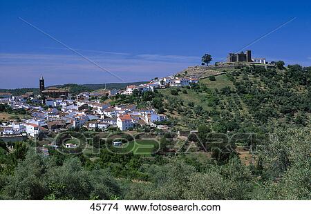 High angle view of houses on hill, Cortegana, Sierra de Aracena, Andalusia, Spain View Large Photo Image Picture - High angle view of houses on hill, Cortegana, Sierra de Aracena, Andalusia, Spain . Fotosearch