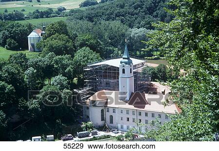 High angle view of monastery, Weltenburg Monastery, Altmuhl Valley, Franconia, Bavaria, Germany View Large Photo Image Stock Photo - High angle view of monastery, Weltenburg Monastery, Altmuhl Valley, Franconia, Bavaria, Germany . Fotosearch