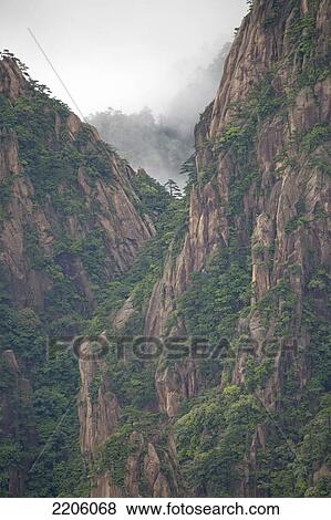 Stock Photo - High angle view of mountains, Huangshan Mountains, Huangshan, Anhui Province, China . Fotosearch
