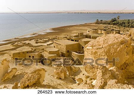 High angle view of old ruins of resort at waterfront, Adrere Amellal, Inland lake, Siwa Oasis, Libyan Desert, Egypt View Large Photo Image Stock Image - High angle view of old ruins of resort at waterfront, Adrere Amellal, Inland lake, Siwa Oasis, Libyan Desert, Egypt . Fotosearch