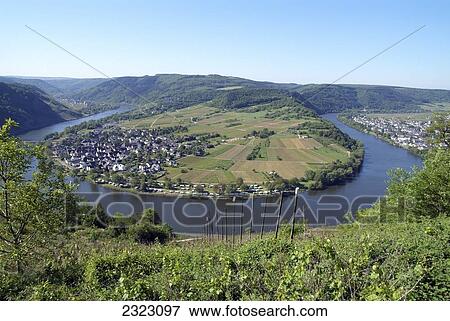 High angle view of river flowing through landscape, Moselle River, Rhineland-Palatinate, Germany View Large Photo Image Stock Photo - High angle view of river flowing through landscape, Moselle River, Rhineland-Palatinate, Germany . Fotosearch