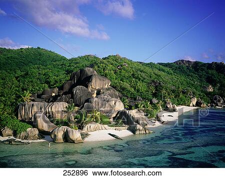 High angle view of rock formations on beach, Anse Source d'Argent, La Digue Island, Seychelles View Large Photo Image Stock Photograph - High angle view of rock formations on beach, Anse Source d'Argent, La Digue Island, Seychelles . Fotosearch