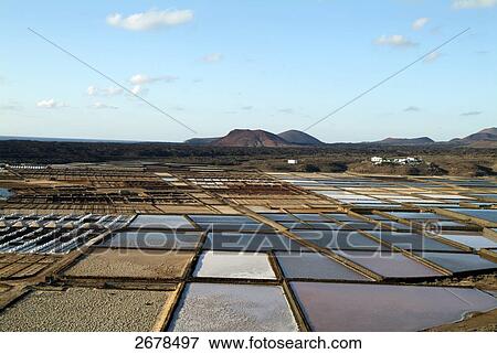 High angle view of salt flats, Salinas de Janubio, Lanzarote, Canary Islands, Spain View Large Photo Image Stock Photo - High angle view of salt flats, Salinas de Janubio, Lanzarote, Canary Islands, Spain . Fotosearch