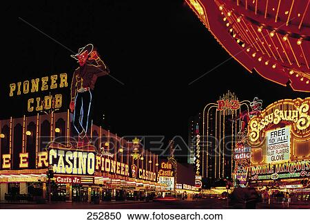 Stock Image - Hotels lit up at night, Las Vegas, Nevada, USA . Fotosearch