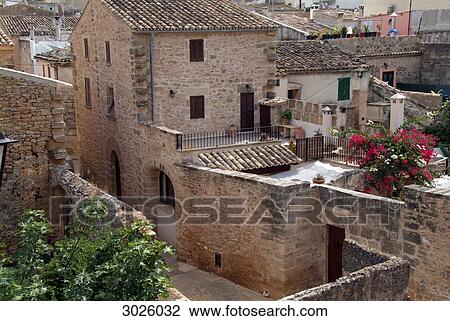 Houses in the old town of Alcudia, Majorca, Spain, high angle view View Large Photo Image Stock Image - Houses in the old town of Alcudia, Majorca, Spain, high angle view . Fotosearch