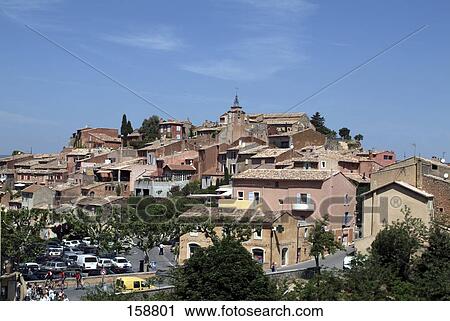 Houses on hill, Rousillon, Luberon, Provence, France View Large Photo Image Stock Image - Houses on hill, Rousillon, Luberon, Provence, France . Fotosearch