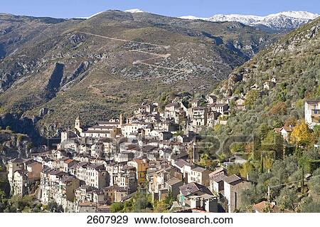 Houses on hill, Saorge, Roya Bevera Valley, Alpes-Maritimes, Provence-Alpes-Cote d'Azur, France View Large Photo Image Stock Photo - Houses on hill, Saorge, Roya Bevera Valley, Alpes-Maritimes, Provence-Alpes-Cote d'Azur, France . Fotosearch