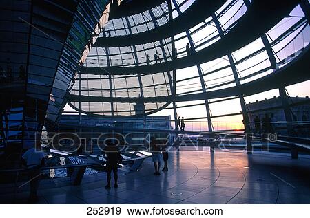 Stock Photo - Interiors of building at dusk, Reichstag Dome, Berlin, Germany . Fotosearch
