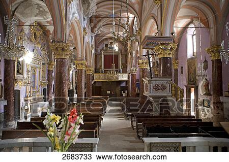Interiors of church, Saorge, Provence-Alpes-Cote d'Azur, France View Large Photo Image Stock Image - Interiors of church, Saorge, Provence-Alpes-Cote d'Azur, France . Fotosearch