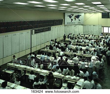 Picture - Interiors of crowded stock market, Singapore . Fotosearch