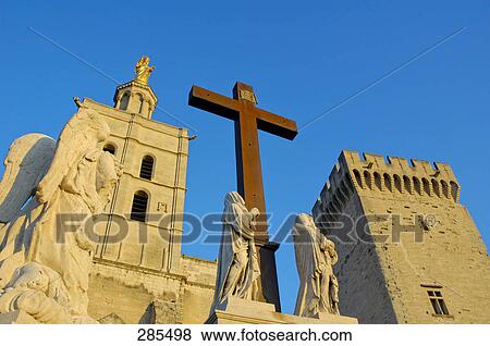 Low angle view of cathedral, Palais Des Papes, Provence-Alpes-Cote d'Azur, France View Large Photo Image Stock Photo - Low angle view of cathedral, Palais Des Papes, Provence-Alpes-Cote d'Azur, France . Fotosearch