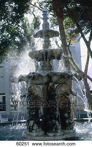 Stock Image - Low angle view of fountain, Canary Islands, Spain, Europe . Fotosearch