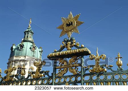 Stock Photo - Low angle view of gate in front of building, Charlottenburg Palace, Berlin, Germany . Fotosearch