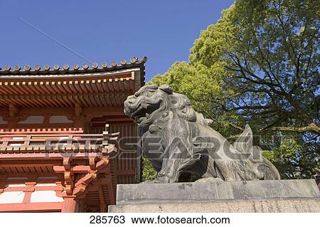 Low angle view of lion's status in shrine, Yasaka Shrine, Kansai, Kyoto, Japan View Large Photo Image Stock Image - Low angle view of lion's status in shrine, Yasaka Shrine, Kansai, Kyoto, Japan . Fotosearch