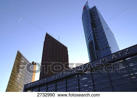 Low angle view of skyscrapers in city, Potsdamer Platz, Berlin, Germany View Large Photo Image Stock Image - Low angle view of skyscrapers in city, Potsdamer Platz, Berlin, Germany . Fotosearch