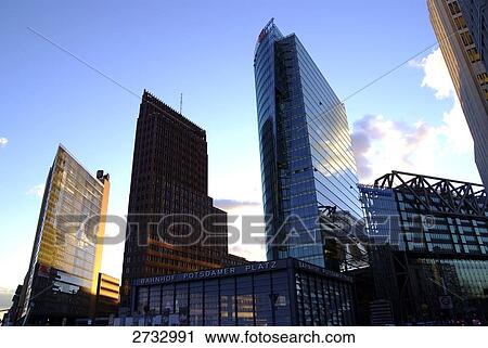 Low angle view of skyscrapers in city, Potsdamer Platz, Berlin, Germany View Large Photo Image Stock Image - Low angle view of skyscrapers in city, Potsdamer Platz, Berlin, Germany . Fotosearch