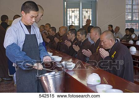 Monks praying before having food, Tayuan Temple, Wutai Shan, Shaanxi Province, China View Large Photo Image Stock Photography - Monks praying before having food, Tayuan Temple, Wutai Shan, Shaanxi Province, China . Fotosearch