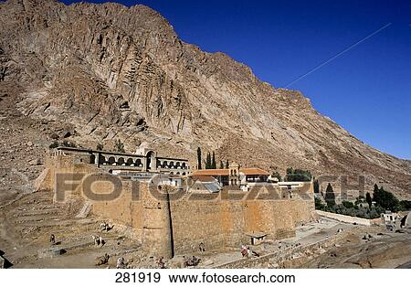 Stock Photo - Old monastery on arid landscape, Sinai Desert, Egypt . Fotosearch