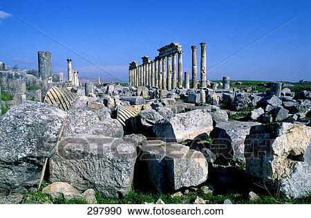 Stock Image - Old roman ruins against sky, Apamea, Syria . Fotosearch