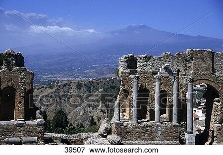 Stock Photo - Old ruins of buildings, Taromina, Sicily, Italy . Fotosearch