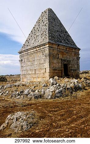 Stock Image - Old structure on landscape, Limestone Massif, Syria . Fotosearch