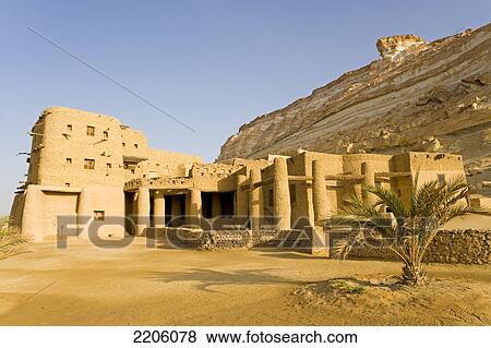 Palm tree in front of lodge in desert, Adrere Amellal, Siwa Oasis, Libyan Desert, Egypt View Large Photo Image Stock Photo - Palm tree in front of lodge in desert, Adrere Amellal, Siwa Oasis, Libyan Desert, Egypt . Fotosearch