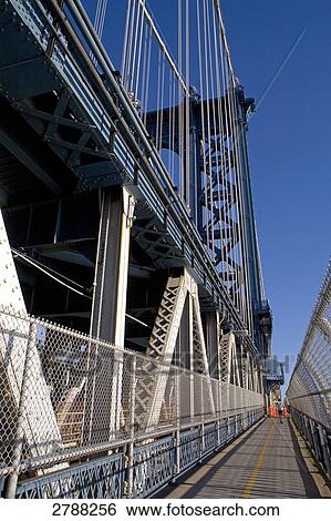 Stock Photograph - Person walking on bridge, Brooklyn Bridge, Manhattan, New York City, New York State, USA . Fotosearch