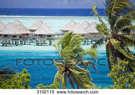 Stock Photo - Pile dwellings, Bora Bora, French Polynesia . Fotosearch