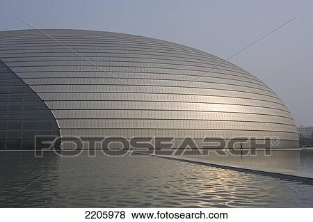 Pool in front of opera building, National Opera Building, Beijing, China View Large Photo Image Stock Photo - Pool in front of opera building, National Opera Building, Beijing, China . Fotosearch