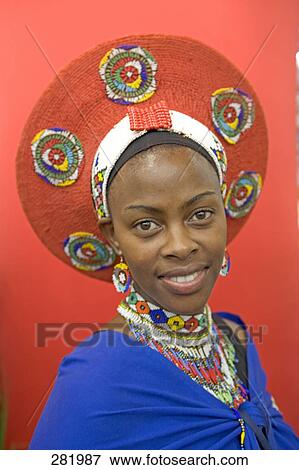 Stock Photo - Portrait of woman in traditional clothing, Durban, South Africa . Fotosearch