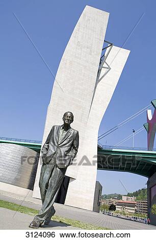 Stock Photograph - Ramon Rubial statue, Bilbao, Spain, slanted . Fotosearch