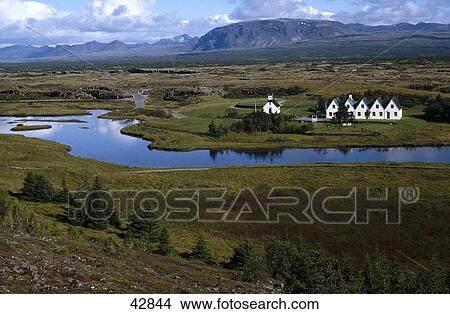 Picture - River flowing through plateau, Hingvellir, Iceland . Fotosearch